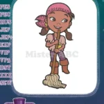 Smiling Adventurer Girl with Mop Embroidery Designs for Kids - Instant Download
