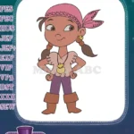 Cute pirate girl with pink bandana embroidery designs - Instant Download