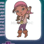 Cute Cartoon Pirate Girl with Pink Bandana Embroidery Designs - Instant Download