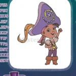 Happy pirate girl with purple hat and pouch embroidery designs - Instant Download