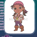 Cute pirate girl cartoon embroidery designs for children's adventure - Instant Download