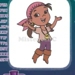 Adorable cartoon pirate girl character embroidery designs for children - Instant Download