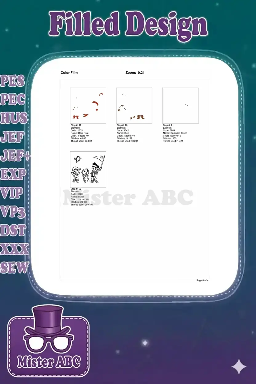 Final color stops and the complete outline stitch of the embroidery design, showing finishing details.