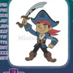 Happy cartoon pirate boy with sword embroidery designs - Instant Download