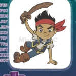Smiling Jake pirate holding wooden sword embroidery designs - Instant Download