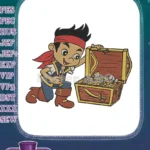 Jake the Pirate with Treasure Chest Gold Coins Embroidery Designs - Instant Download