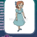 Happy Cartoon Girl Red Hair Blue Dress Embroidery Designs - Instant Download
