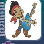 Jake playing blue guitar pirate cartoon embroidery designs - Instant Download