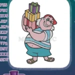 Happy plump man holding colorful gifts embroidery designs - Instant Download