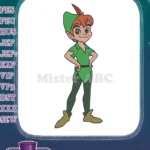 Smiling Peter Pan Character Green Tunic Hat Embroidery Designs - Instant Download