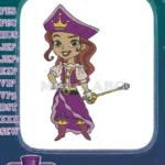 Beautiful cartoon pirate princess with scepter embroidery designs - Instant Download