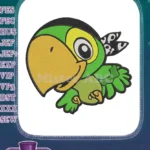 Cute green yellow cartoon parrot flying embroidery designs - Instant Download