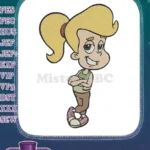 Cute Animated Blonde Girl with Ponytail and Green Eyes Embroidery Designs - Instant Download