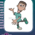 Happy Excited Cartoon Boy Teal Shirt Embroidery Designs - Instant Download