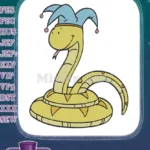 Funny Yellow Coiled Snake Jester Hat Embroidery Designs for Kids - Instant Download