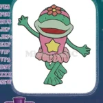 Cute green frog ballerina with pink tutu embroidery designs - Instant Download