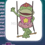 Cute Green Ballerina Frog on Swing Embroidery Designs - Instant Download
