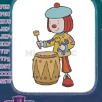 Happy clown playing drum with mallets colorful embroidery designs - Instant Download