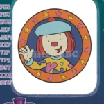 Happy cartoon clown character waving with stars embroidery designs - Instant Download