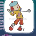 Vibrant Cartoon Clown Golfer Swinging Golf Club Embroidery Designs - Instant Download