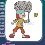 Playful Cartoon Child Catching Yellow Butterfly Embroidery Designs - Instant Download