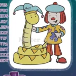 Cute cartoon clown and snake with jester hat embroidery designs - Instant Download
