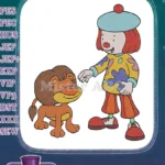 Friendly cartoon clown and lion cub embroidery designs - Instant Download