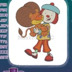 Cute cartoon clown hugging lion embroidery designs for children - Instant Download
