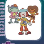 Colorful clown, frog, and lion playing music embroidery designs - Instant Download