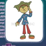 Whimsical cartoon character green curly hair blue paisley shirt embroidery designs - Instant Download