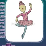Whimsical child ballerina dancing in pink tutu embroidery designs - Instant Download
