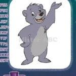 Friendly purple bear Baloo waving happy face embroidery designs - Instant Download