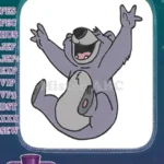 Joyful purple cartoon bear arms raised embroidery designs - Instant Download