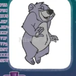 Cheerful purple-grey cartoon bear Baloo embroidery designs - Instant Download