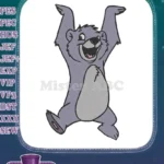 Cheerful Purple Cartoon Bear with Raised Arms Embroidery Designs - Instant Download