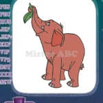 Red elephant holding green leaf embroidery designs for children's apparel - Instant Download