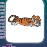 Cute cartoon tiger lying down orange black stripes embroidery designs - Instant Download
