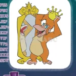 Excited cartoon monkey king with golden crown embroidery designs - Instant Download