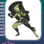 Shego cartoon villain action pose black green embroidery designs - Instant Download