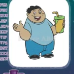 Happy chubby cartoon boy holding drink cup embroidery designs - Instant Download