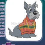 Adorable grey Scottie dog wearing colorful plaid sweater embroidery designs - Instant Download