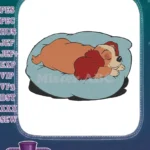 Cute Cartoon Puppy Sleeping on Blue Pillow Embroidery Designs - Instant Download