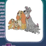 Lovable Lady and Tramp with Puppies Disney embroidery designs - Instant Download