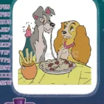 Lady and Tramp Romantic Spaghetti Dinner Disney Embroidery Designs - Instant Download