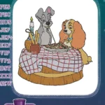 Lady and Tramp Romantic Spaghetti Dinner Embroidery Designs - Instant Download