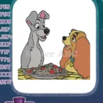 Lady and Tramp Romantic Spaghetti Dinner Embroidery Designs - Instant Download