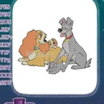 Classic Disney Lady Tramp puppies adorable family embroidery designs - Instant Download