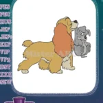 Disney Lady holding Scamp puppy embroidery designs - Instant Download
