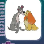Lady and the Tramp romantic dog couple embroidery designs - Instant Download