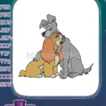 Lady and Tramp Disney Dogs Embrace Embroidery Designs - Instant Download